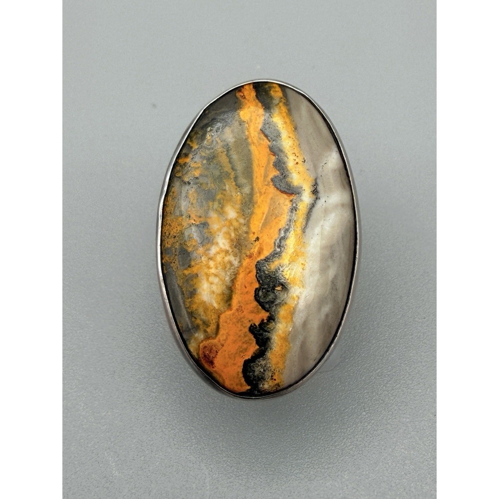 Vintage Navajo Sterling Silver Bumblebee Jasper Ring Signed J